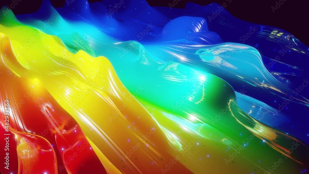 Aufkleber abstract 3d surface with beautiful waves, luminous sparkles and bright color gradient, colors of rai