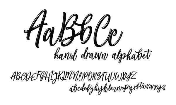 Vector hand drawn font. Brush painted letters. Handwritten script alphabet isolated on white background. Handmade alphabet for your designs: logo, posters, invitations, cards, etc.