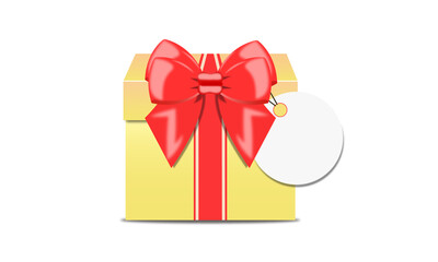 gift box with red ribbon and empty tag. 