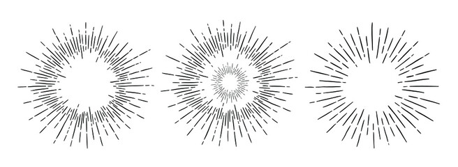 Obraz premium Set of Light Rays Sunburst. Vintage Linear Rays of Sun. Flat Vector Design Elements.