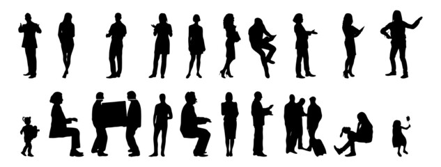 Vector illustration, Outline silhouettes of people, Contour drawing, people silhouette, architecture sketch people , Silhouette of sitting people, Architectural set