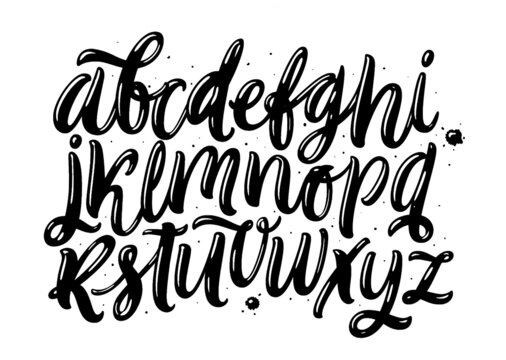 Hand drawn typeface set. Brush painted characters: lowercase and uppercase. Script font isolated on white background.	
