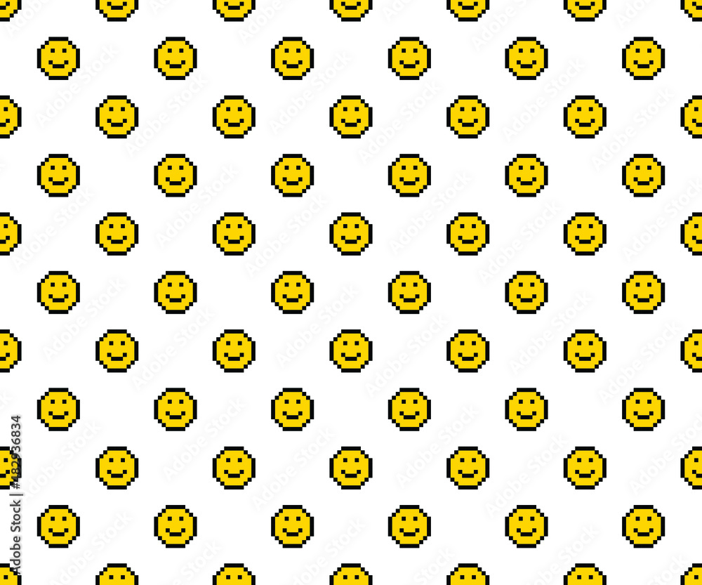 Poster pixel smile background. seamless pattern of happy face icon . smiling emoticon texture.