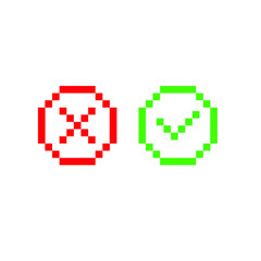 pixel check mark and X mark icons.  yes, no icon