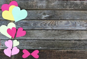 hearts on a rustic wood background