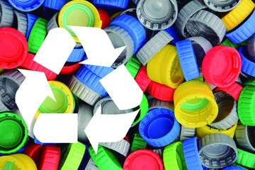 ícono reuntilizar, reclicar, con textura de tapas de plástico