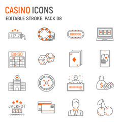 Casino line icon set, gambling collection, vector graphics, logo illustrations, casino vector icons, gambling signs, outline pictograms, editable stroke
