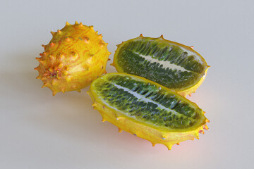 Kiwano or african horned melon isolated on white background high quality details