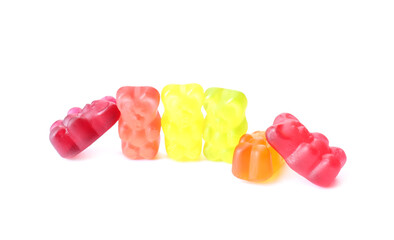 Tasty jelly bears on white background