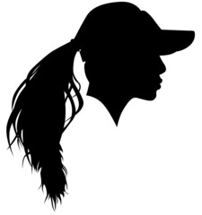 women profile picture with long hair and tennis head sun protection visor realistic silhouette
