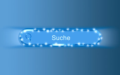 Modern illustriertes Suchfeld einer Suchmaschine vor einem abstrakten blauen Verlauf im...