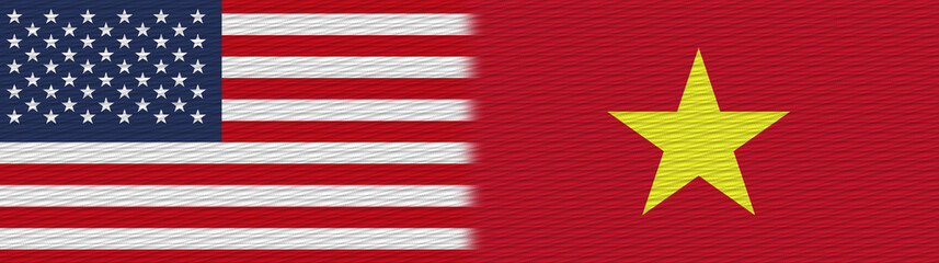 Fototapeta premium Vietnam and United States Of America Fabric Texture Flag – 3D Illustration