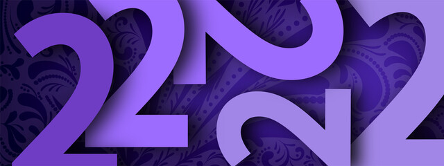 February 22nd, 2022 is such an significant date. The numbers 2 22 22 with shadows on botanical violet background.  - obrazy, fototapety, plakaty