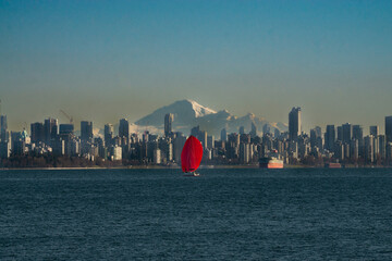 city skyline with sailboat
