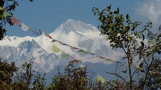 Nepalese pray flags flutter in the wind