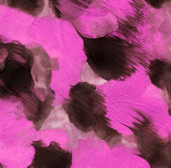 Simple abstract pink and black watercolor. Animal print. Hand-painted texture, splashes, drops of paint, paint smears. Best for backgrounds, wallpapers, covers and packaging, wrapping paper.