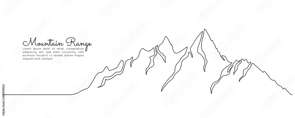 Aufkleber one continuous line drawing of mountain range landscape. web banner with mounts and high peak in sim