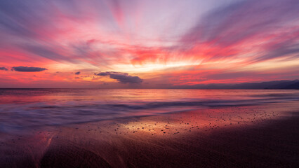 Fototapeta na wymiar Landscape Wave Ocean Sunset High Resolution 16:9 Ratio