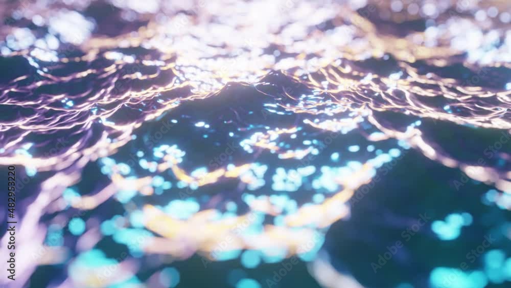 Poster realistic looping very shallow depth of field camera 60 fps 3d animation of the waving ocean waters 
