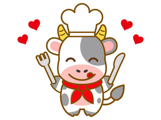 笑顔のウシのコックさんのイラスト素材