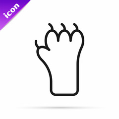 Black line Paw print icon isolated on white background. Dog or cat paw print. Animal track. Vector