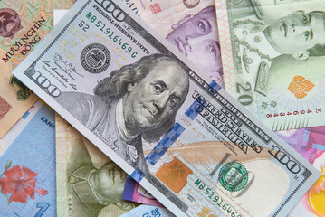 A collection of international currencies. Money background close up. Money Exchange Finance Business concept