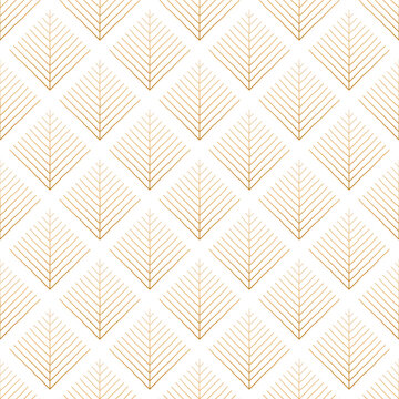 Arrows, trees, corners geometric pattern. Gold linear ornament on white background. Ar deco style background © Eugene Yakimova