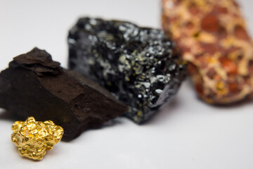 Gold-nugget, bauxite mineral and coal - antracite and lignite