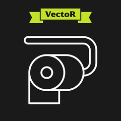 White line Toilet paper roll icon isolated on black background. Vector