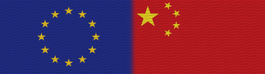 China and European Union Europe Fabric Texture Flag – 3D Illustration
