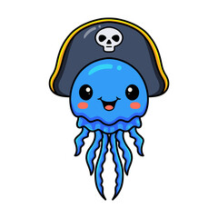 Cute blue little pirate jellyfish cartoon