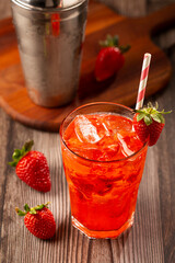 Strawberry caipirinha on the table. Strawberry cocktail.