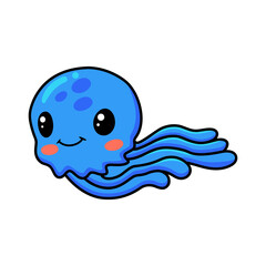 Cute blue little jellyfish cartoon
