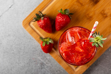 Strawberry caipirinha on the table. Strawberry cocktail.