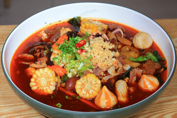 Chinese traditional Sichuan cuisine is in a restaurant