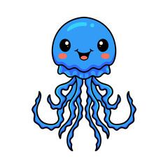 Cute blue little jellyfish cartoon
