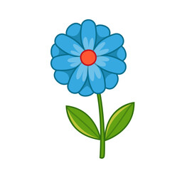 Beautiful lush blue chamomile flower. Vector illustration in cartoon childish style. Isolated funny clipart on white background. Nice floral print.