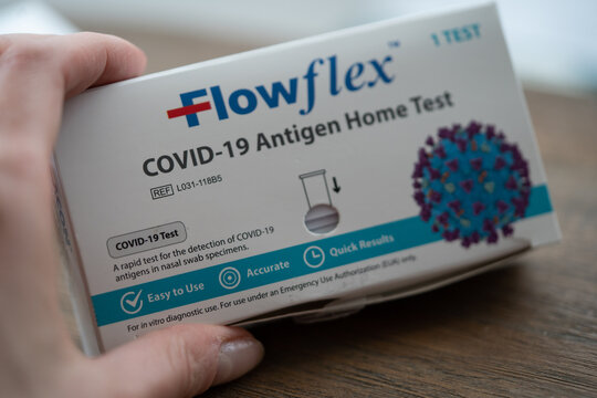 Washington, DC, USA - January, 25, 2022: COVID-19 Antigen home test, close up view