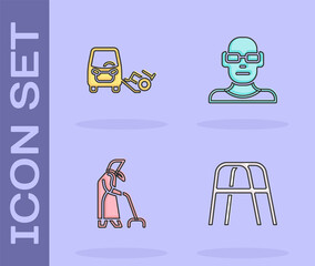Set Walker, Disabled car, Grandmother and Poor eyesight icon. Vector