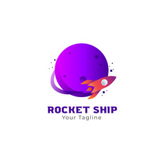 colorful rocket ship launch logo design