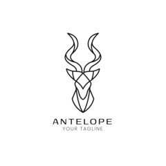 minimalist line antelope logo design - obrazy, fototapety, plakaty