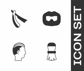 Set Shaving brush, Straight razor, Hairstyle for men and Mustache and beard icon. Vector