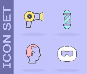 Set Mustache and beard, Hair dryer, Baldness and Classic Barber shop pole icon. Vector