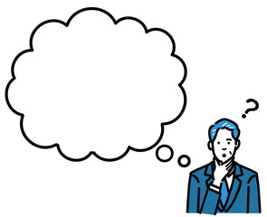 吹き出し　考えているスーツを着た中年男性
