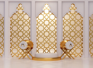 Islamic podium scene with decorative interior ornament
