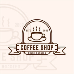 mug or cup coffee shop logo line art vintage vector illustration template icon graphic design. drink or beverage sign or symbol for business with retro badge typography