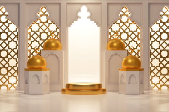 Islamic podium scene with decorative interior ornament