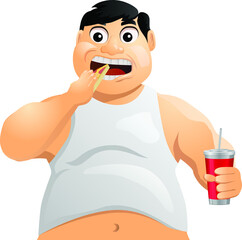 Obese fat man eating a pizza vector