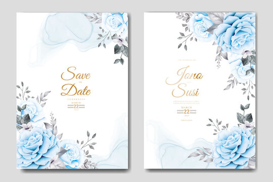 Navy blue floral watercolor wedding invitation templates