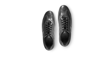 Black leather shoes isolated on white background.